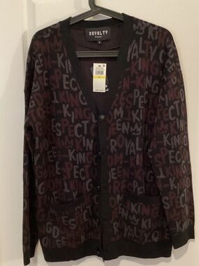 Royalty Patterned Button-Front Cardigan - Black & Burgundy